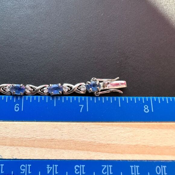 Sterling Silver .925 CZ Tennis Bracelet Blue Stone Marked Open Back - Picture 8 of 8